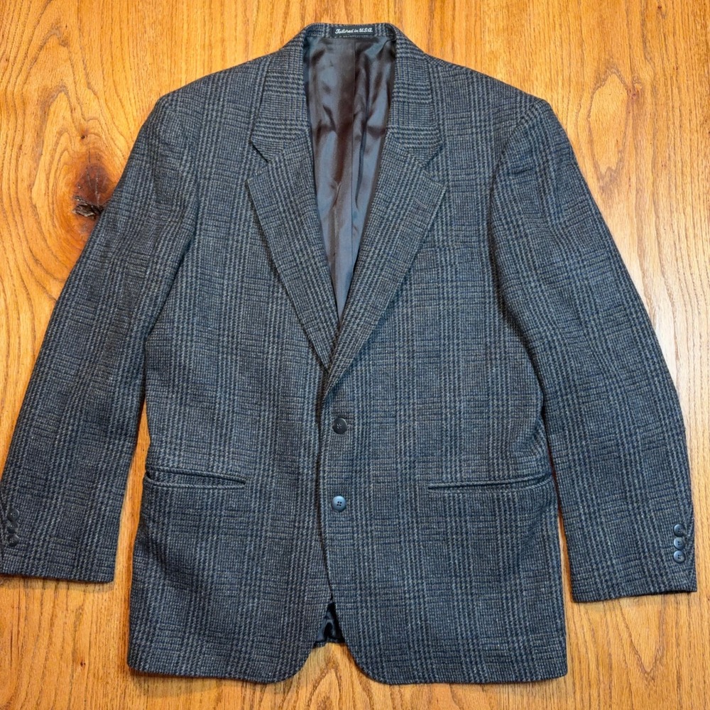 Vintage Woolrich Blazer Men's Medium Gray Plaid‎ Jacket Wool Blend Made in USA